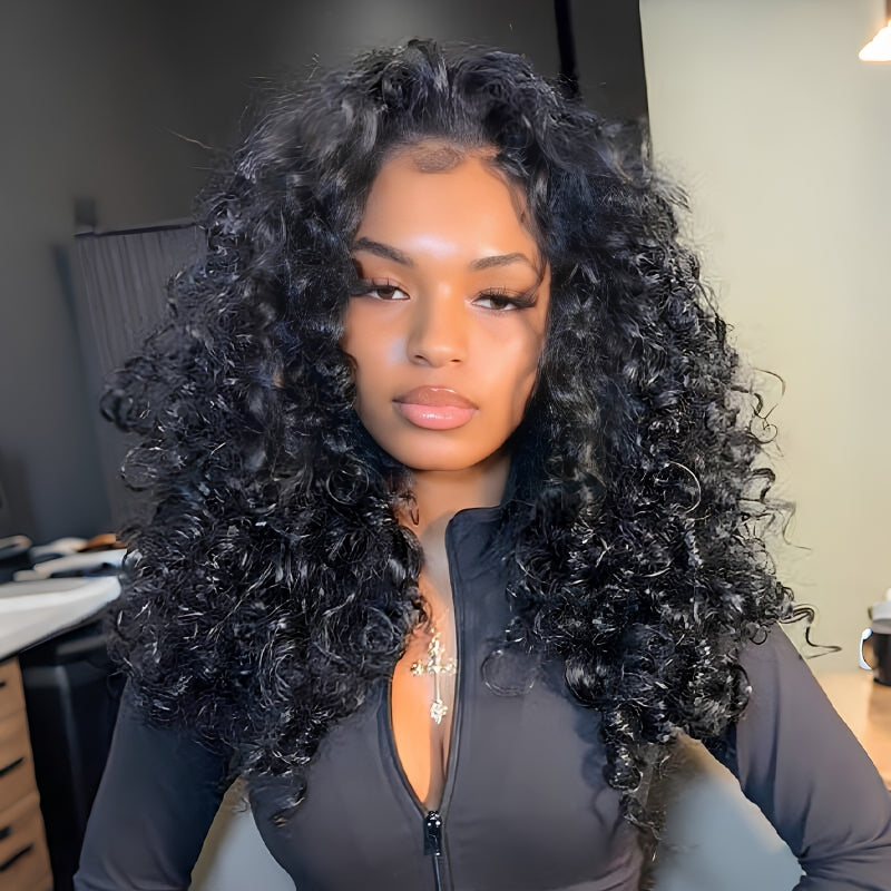 VIYA Feather Crochet Deep Wave Natural Black Human Hair Extensions