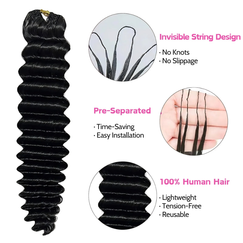 VIYA Feather Crochet Deep Wave Natural Black Human Hair Extensions