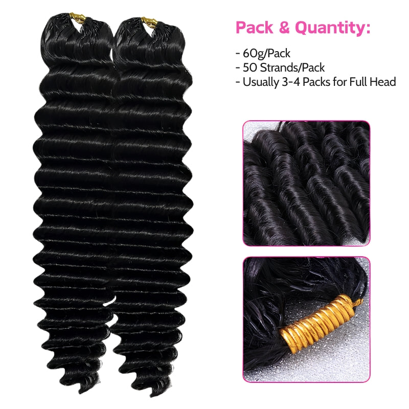 VIYA Feather Crochet Deep Wave Natural Black Human Hair Extensions