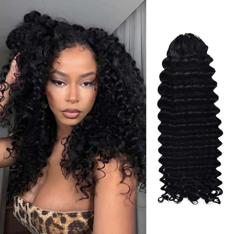 VIYA Feather Crochet Deep Wave Natural Black Human Hair Extensions