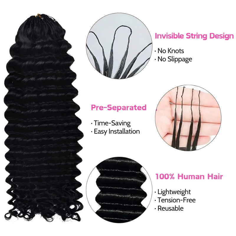 VIYA Feather Crochet Deep Wave Natural Black Human Hair Extensions