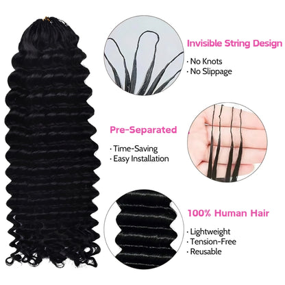 VIYA Feather Crochet Deep Wave Natural Black Human Hair Extensions