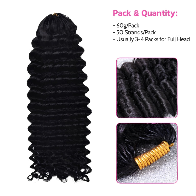 VIYA Feather Crochet Deep Wave Natural Black Human Hair Extensions
