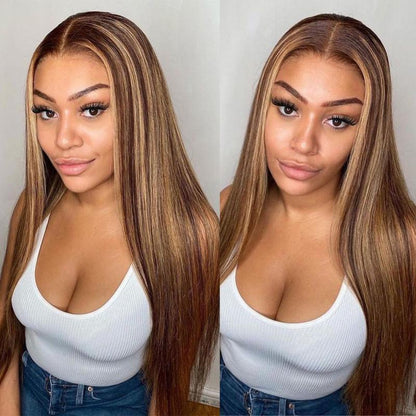 VIYA Pre Bleached Knots 13x6 HD Full Lace Frontal P4/27 Color Straight Human Hair Wig