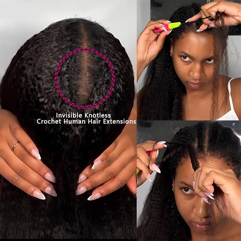 VIYA Feather Crochet Kinky Straight Natural Black Human Hair Extensions