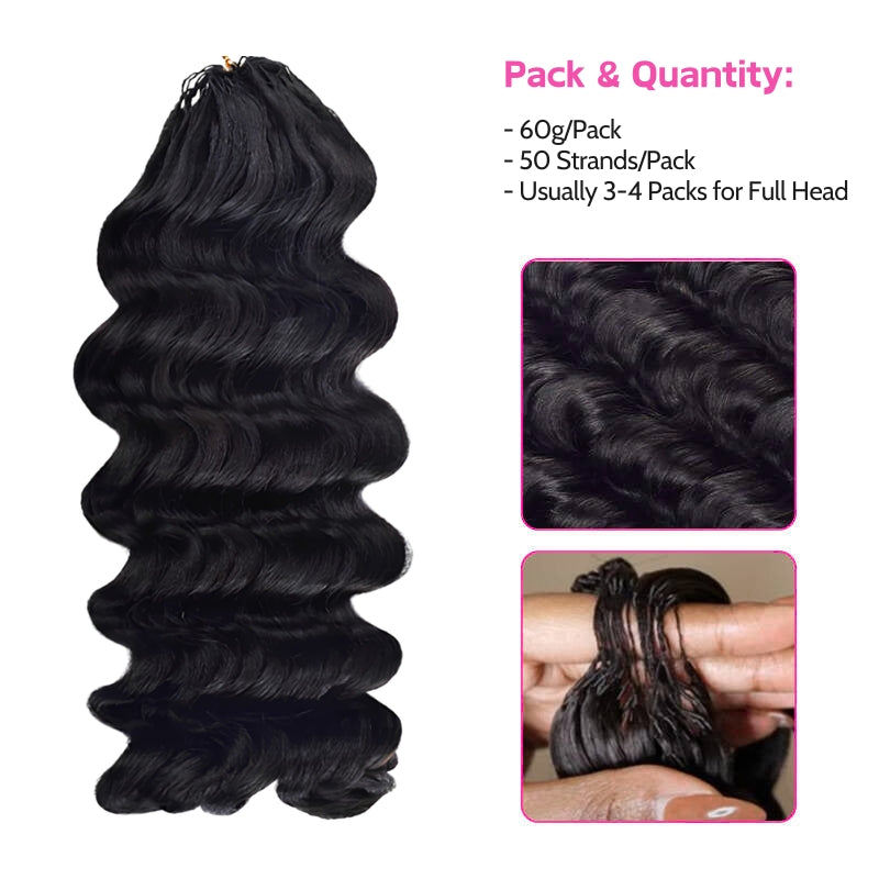 VIYA Feather Crochet Loose Deep Wave Natural Black Human Hair Extensions