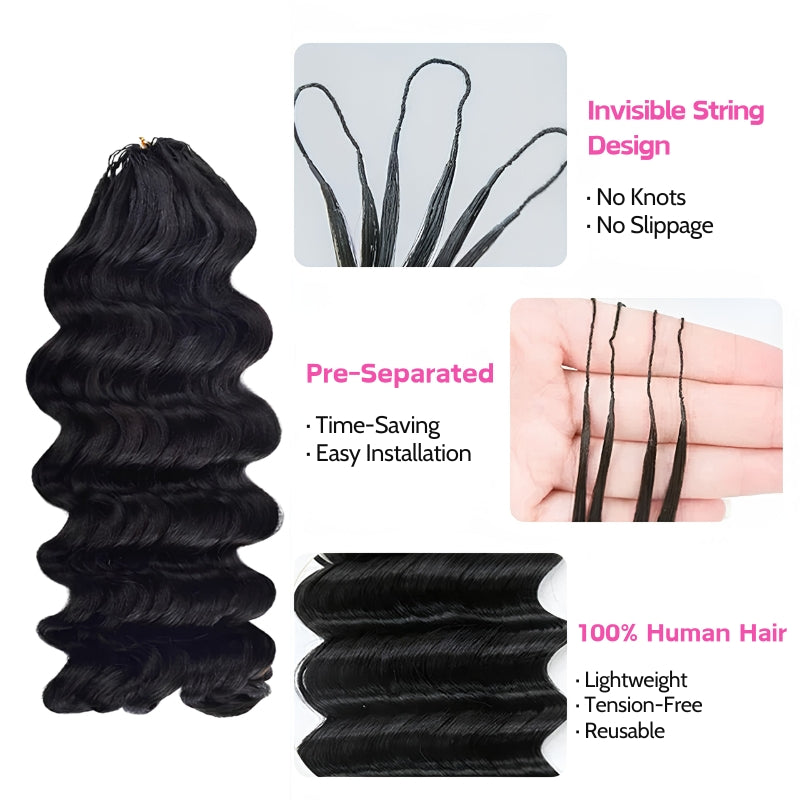 VIYA Feather Crochet Loose Deep Wave Natural Black Human Hair Extensions