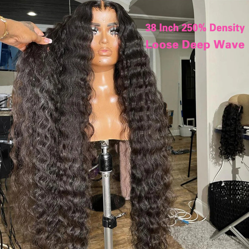 VIYA 34-40 Inch 13x6 HD Full Lace Frontal Natural Black Human Hair 250% Density Wig