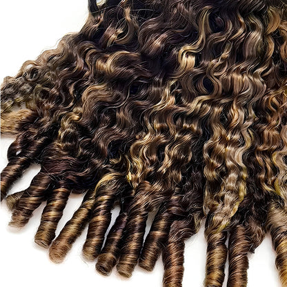 VIYA Feather Crochet P4/27 Balayage Highlight Burmese Curly Human Hair Extensions