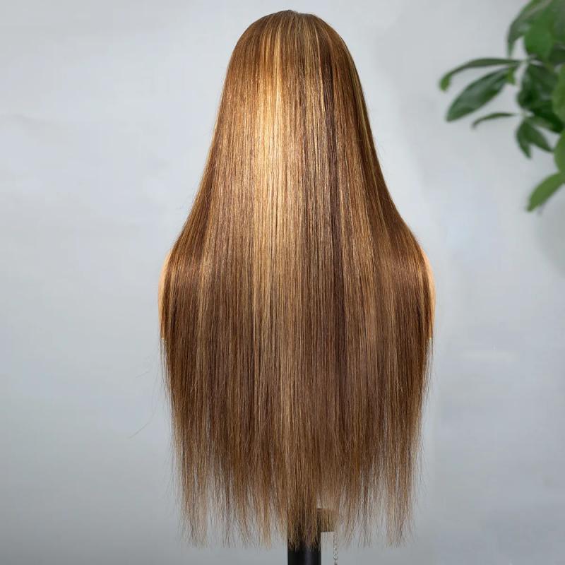 VIYA Pre Bleached Knots 13x6 HD Full Lace Frontal P4/27 Color Straight Human Hair Wig