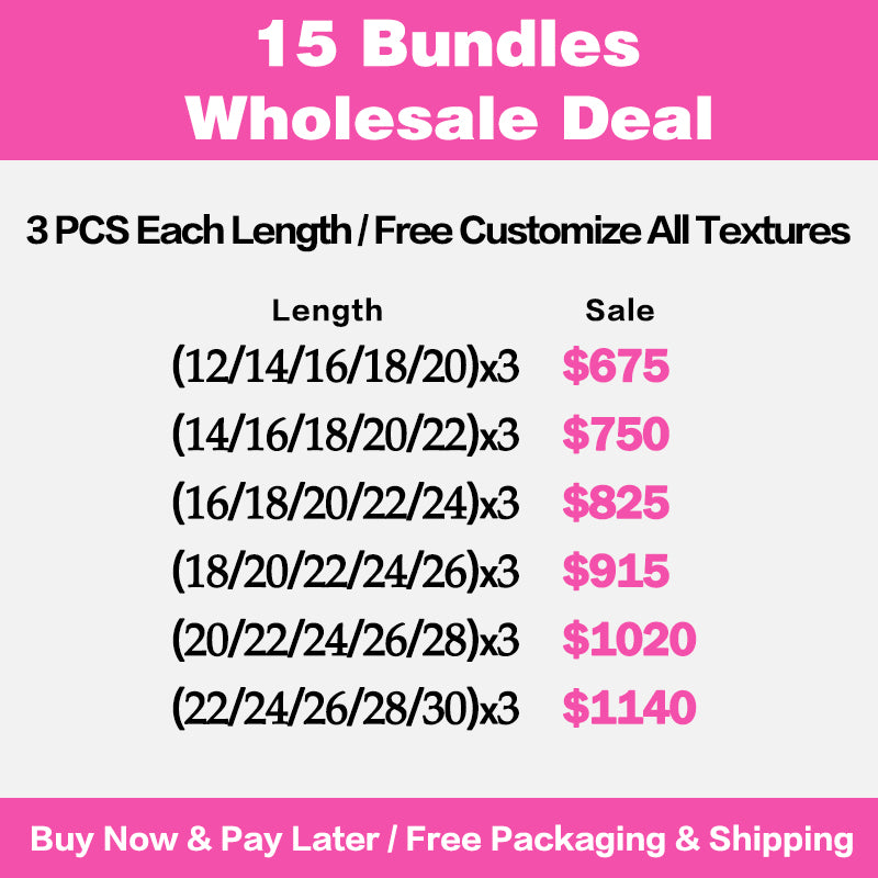 VIYA 15 PCS 12-30 Inch All Textures Natural Black Human Virgin Hair Bundles Wholesale Package Deal