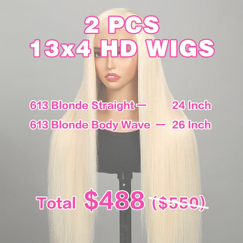 VIYA 2 PCS 13x4 HD Lace Frontal Wig 613 Blonde Color Straight Body Wave All Pre Styled Wholesale Package Deal