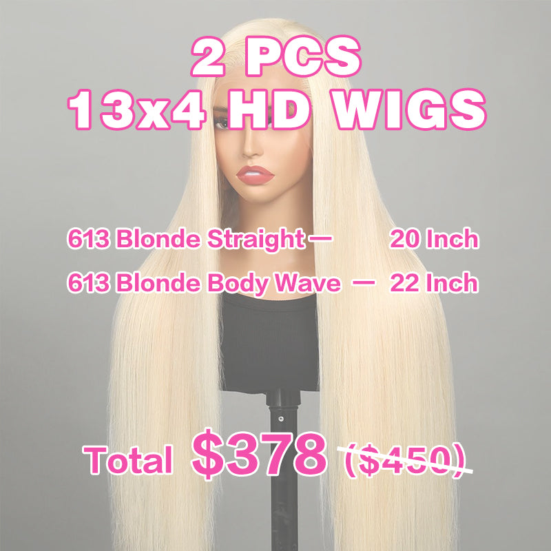VIYA 2 PCS 13x4 HD Lace Frontal Wig 613 Blonde Color Straight Body Wave All Pre Styled Wholesale Package Deal