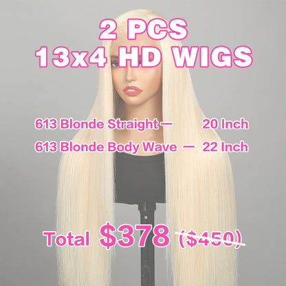 VIYA 2 PCS 13x4 HD Lace Frontal Wig 613 Blonde Color Straight Body Wave All Pre Styled Wholesale Package Deal