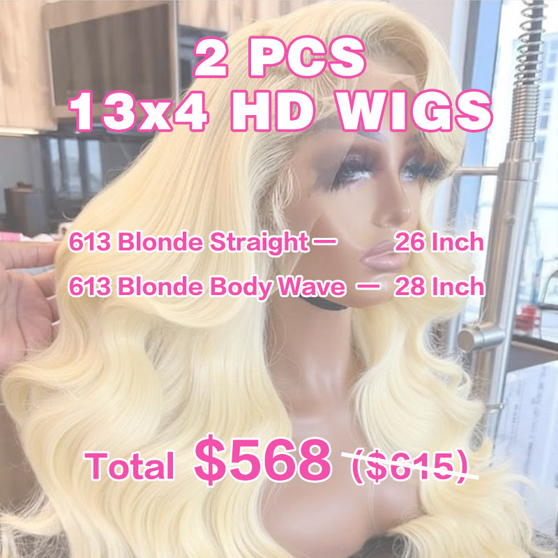 VIYA 2 PCS 13x4 HD Lace Frontal Wig 613 Blonde Color Straight Body Wave All Pre Styled Wholesale Package Deal