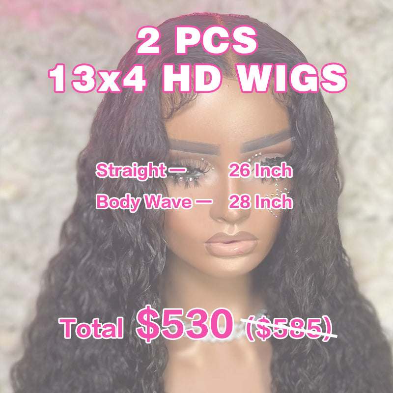 VIYA 2 PCS 13x4 HD Lace Frontal Wig Natural Black All Pre Styled Wholesale Package Deal