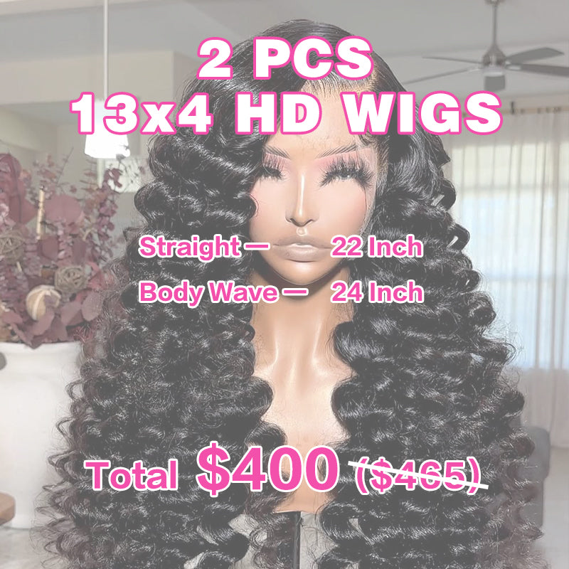 VIYA 2 PCS 13x4 HD Lace Frontal Wig Natural Black All Pre Styled Wholesale Package Deal