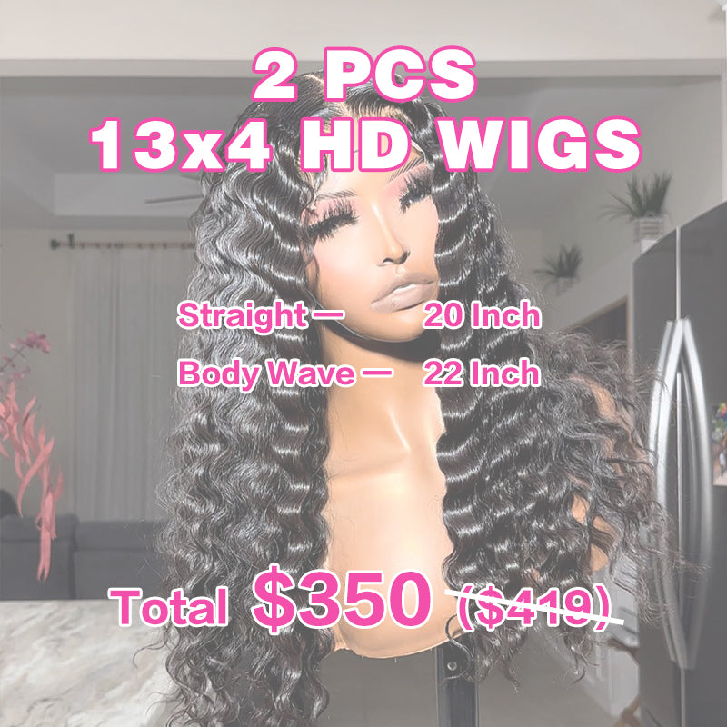 VIYA 2 PCS 13x4 HD Lace Frontal Wig Natural Black Wholesale Package Deal