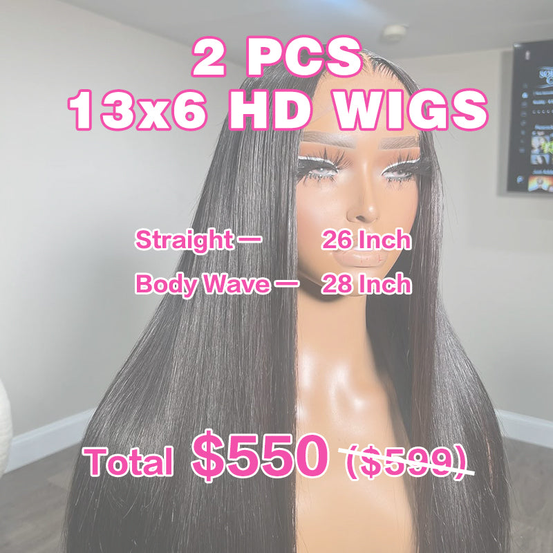 VIYA 2 PCS 13x6 HD Lace Frontal Popular Textures All Pre Styled Natural Black Wig Wholesale Package Deal