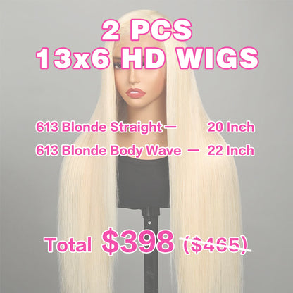 VIYA 2 PCS 13x6 HD Lace Frontal  Straight Body Wave All Pre Styled Color Wig Wholesale Package Deal