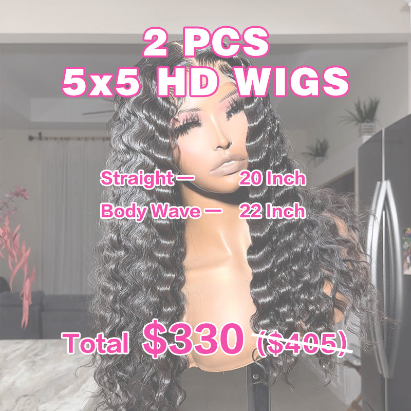 VIYA 2 PCS 5x5 HD Lace Closure All Pre Styled Natural Black Wig Wholesale Package Deal