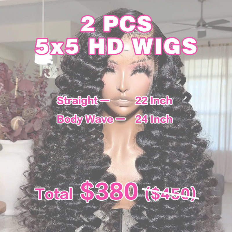 VIYA 2 PCS 5x5 HD Lace Closure All Pre Styled Natural Black Wig Wholesale Package Deal