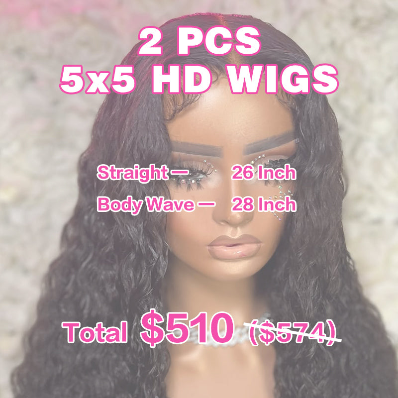 VIYA 2 PCS 5x5 HD Lace Closure All Pre Styled Natural Black Wig Wholesale Package Deal