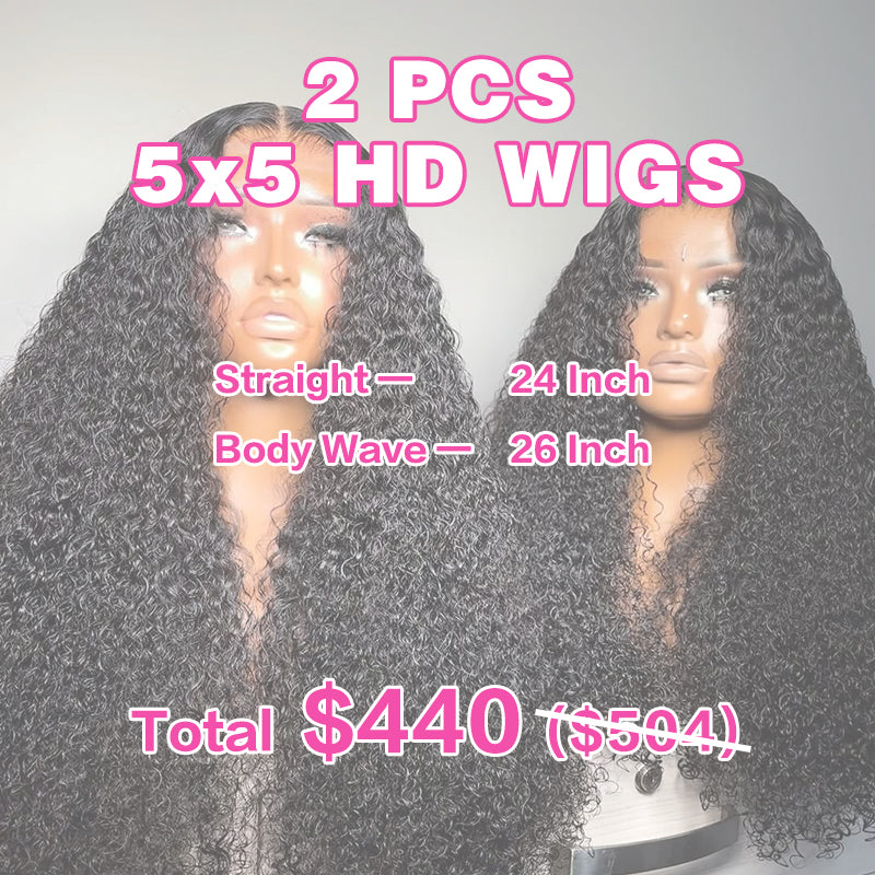 VIYA 2 PCS 5x5 HD Lace Closure All Pre Styled Natural Black Wig Wholesale Package Deal