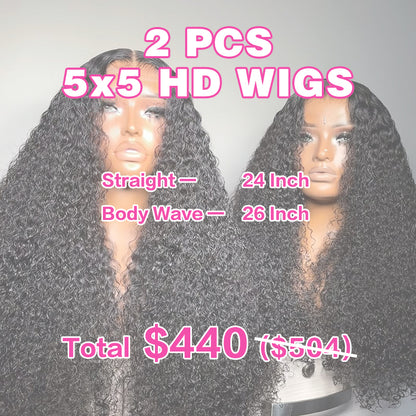 VIYA 2 PCS 5x5 HD Lace Closure All Pre Styled Natural Black Wig Wholesale Package Deal