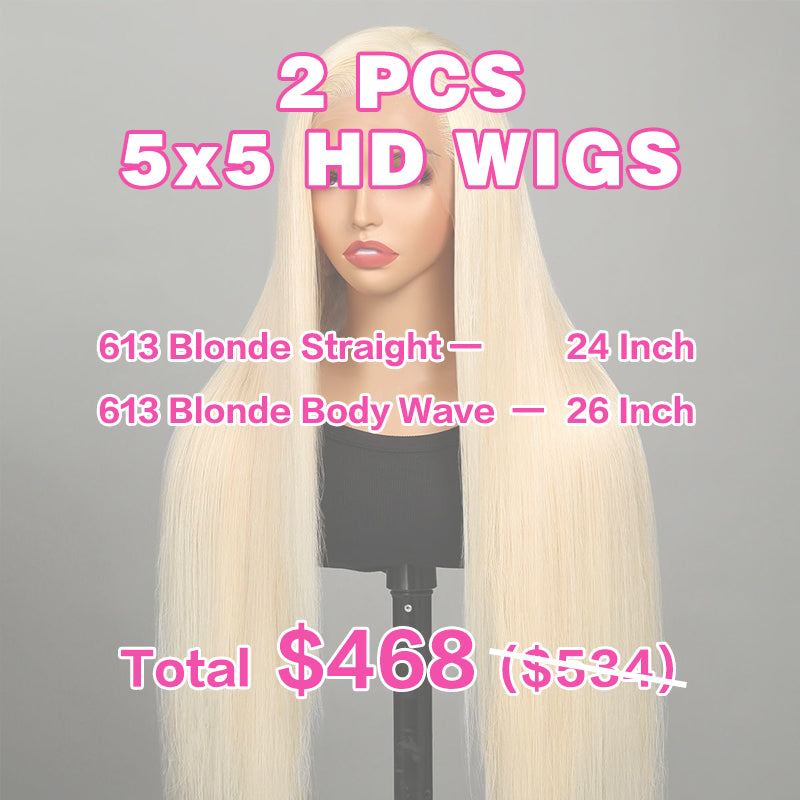 VIYA 2 PCS 5x5 HD Lace Closure Straight Body Wave All Pre Styled Color Wig Wholesale Package Deal