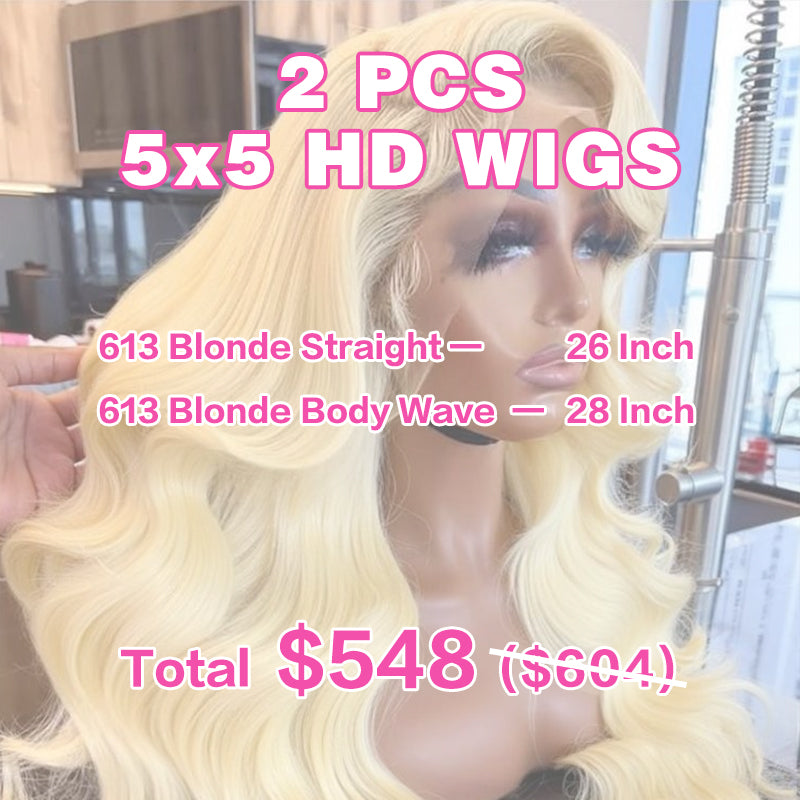 VIYA 2 PCS 5x5 HD Lace Closure  Straight Body Wave All Pre Styled Color Wig Wholesale Package Deal