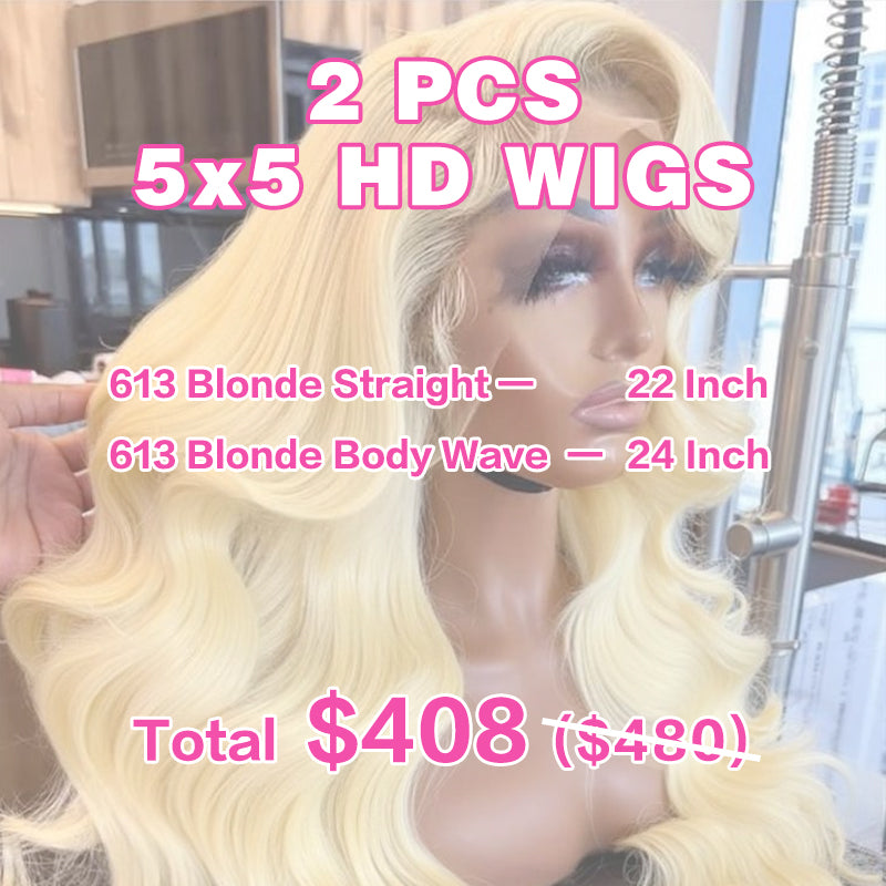 VIYA 2 PCS 5x5 HD Lace Closure  Straight Body Wave All Pre Styled Color Wig Wholesale Package Deal