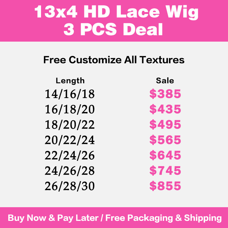 VIYA 3 PCS 13x4 HD Lace Frontal All Pre Styled Natural Black Wig Wholesale Package Deal