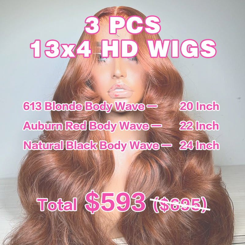 VIYA 3 PCS 13x4 HD Lace Frontal Body Wave All Pre Styled Color Wig Wholesale Package Deal
