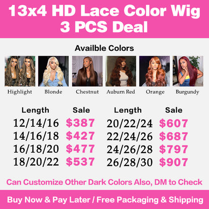 VIYA 3 PCS 13x4 HD Lace Frontal Straight Body Wave All Pre Styled Color Wig Wholesale Package Deal
