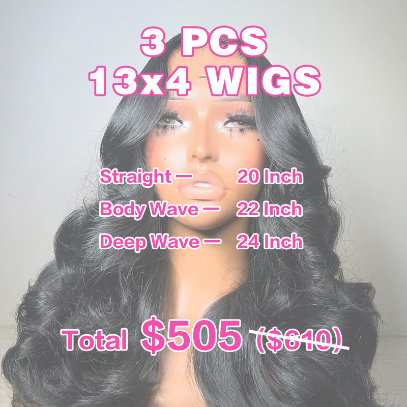 VIYA 3 PCS 13x4 Transparent Lace Frontal Popular Textures All Pre Styled Natural Black Wig Wholesale Package Deal