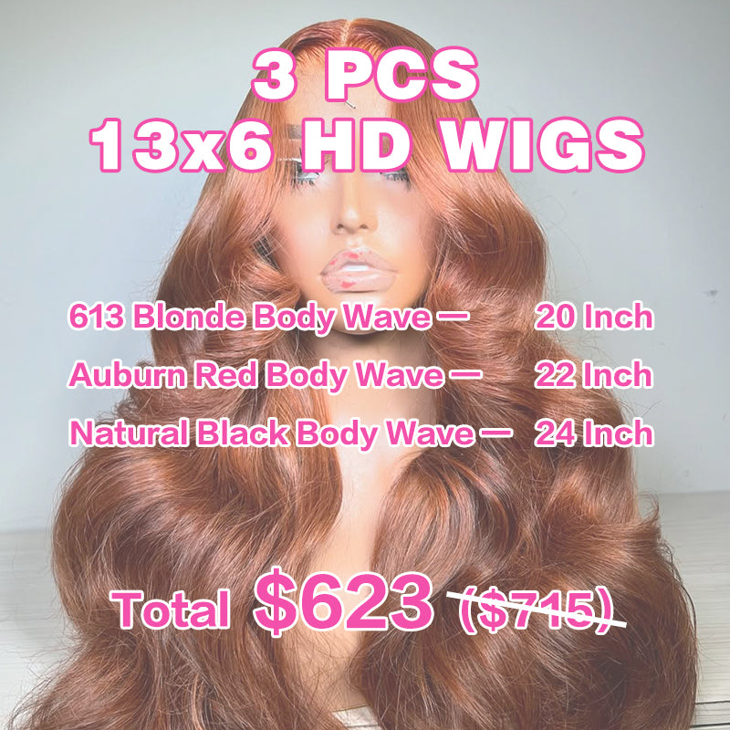 VIYA 3 PCS 13x6 HD Lace Frontal  Body Wave All Pre Styled Color Wig Wholesale Package Deal