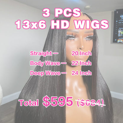VIYA 3 PCS 13x6 HD Lace Frontal Popular Textures All Pre Styled Natural Black Wig Wholesale Package Deal