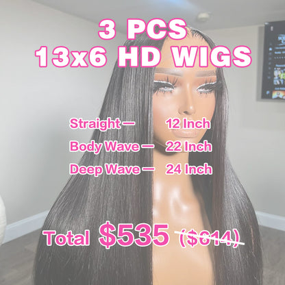 VIYA 3 PCS 13x6 HD Lace Frontal Popular Textures All Pre Styled Natural Black Wig Wholesale Package Deal