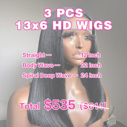 VIYA 3 PCS 13x6 HD Lace Frontal Popular Textures All Pre Styled Natural Black Wig Wholesale Package Deal