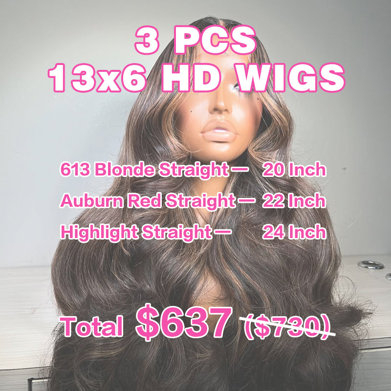 VIYA 3 PCS 13x6 HD Lace Frontal  Straight All Pre Styled Color Wig Wholesale Package Deal