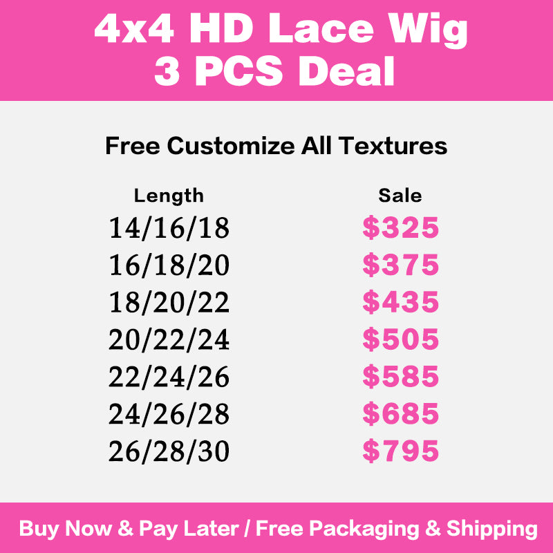 VIYA 3 PCS 4x4 HD Lace Closure All Pre Styled Natural Black Wig Wholesale Package Deal