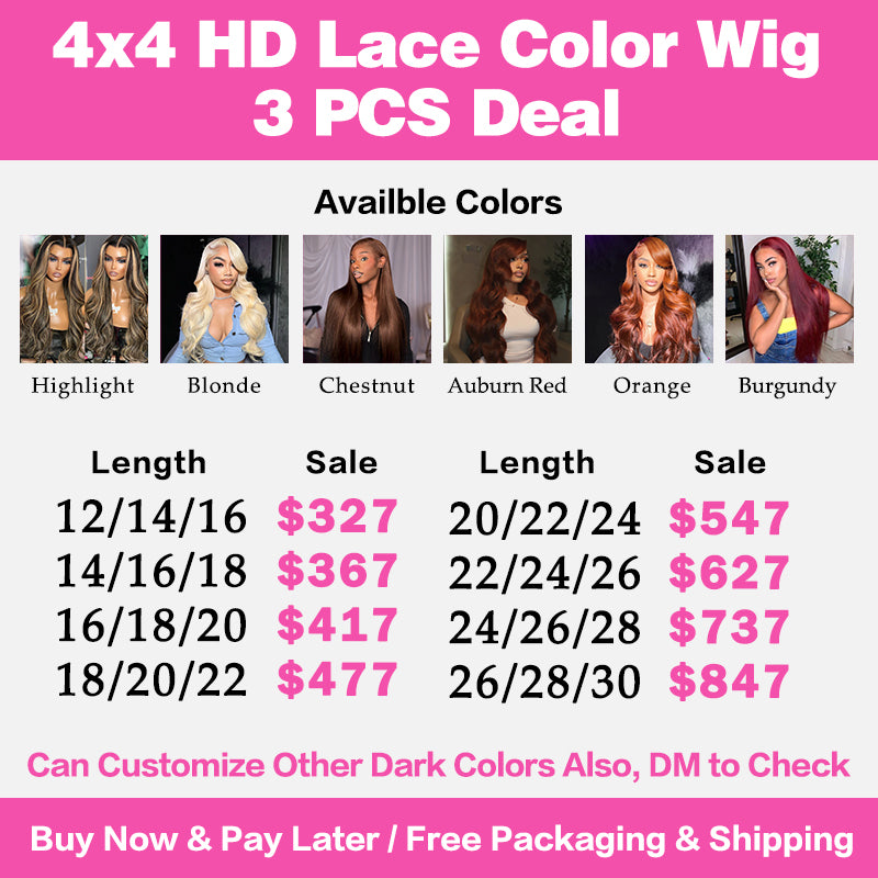 VIYA 3 PCS 4x4 HD Lace Closure Straight Body Wave All Pre Styled Color Wig Wholesale Package Deal