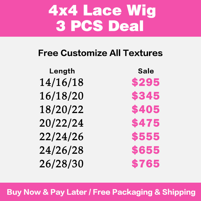 VIYA 3 PCS 4x4 Transparent Lace Closure All Pre Styled Natural Black Wig Wholesale Package Deal
