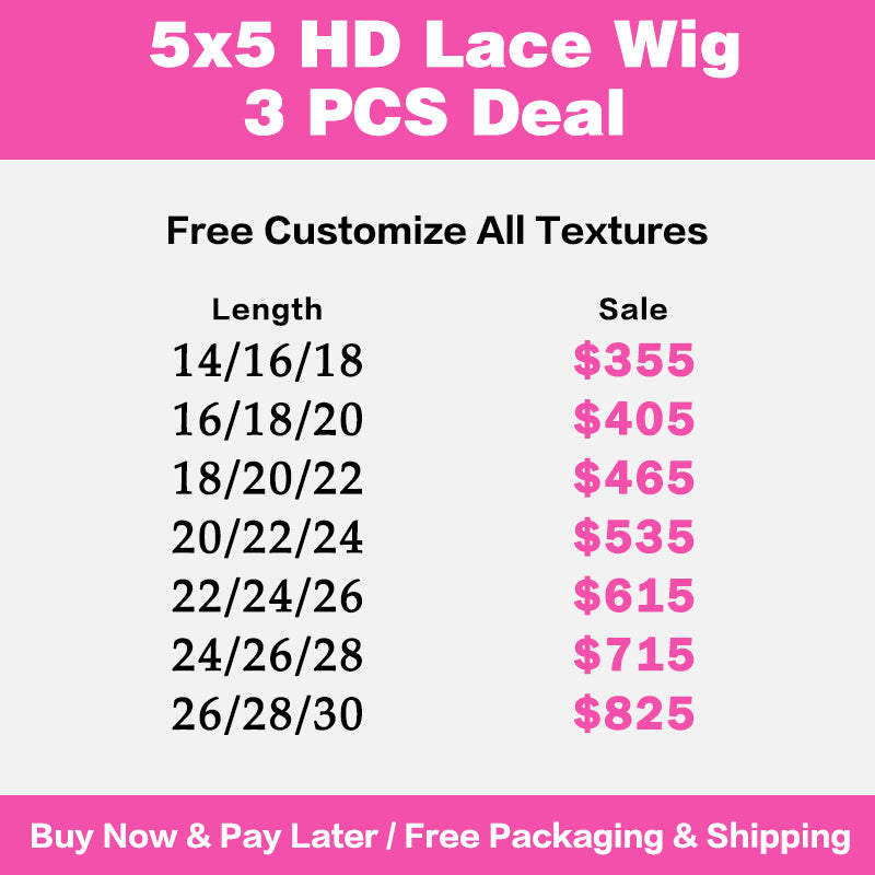 VIYA 3 PCS 5x5 HD Lace Closure All Pre Styled Natural Black Wig Wholesale Package Deal