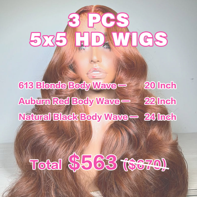 VIYA 3 PCS 5x5  HD Lace Closure Body Wave All Pre Styled Color Wig Wholesale Package Deal