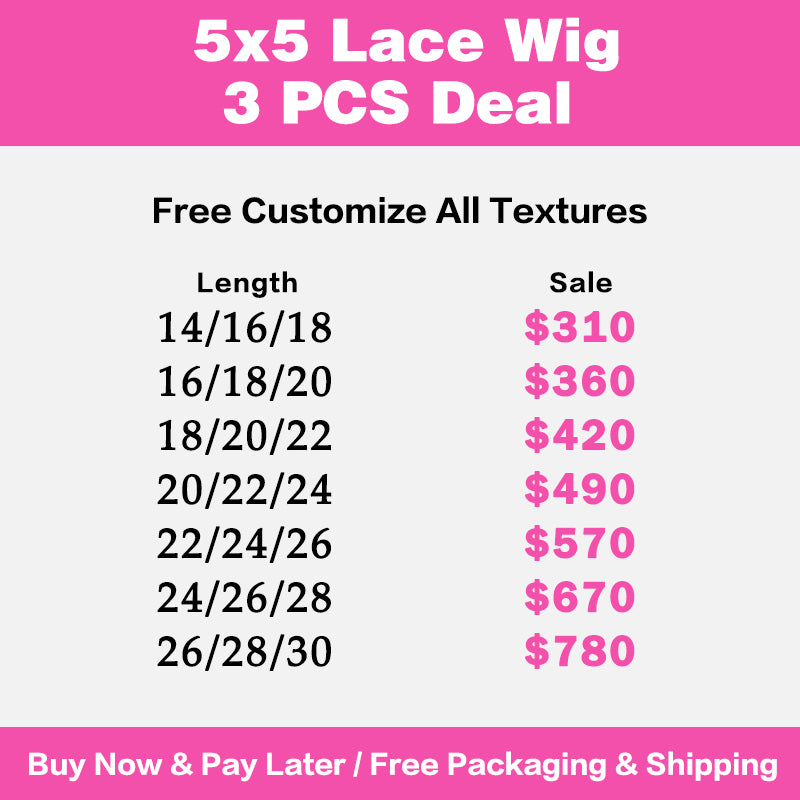 VIYA 3 PCS 5x5 Transparent Lace Closure All Pre Styled Natural Black Wig Wholesale Package Deal