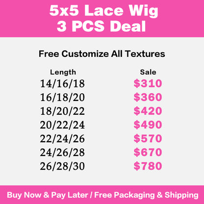 VIYA 3 PCS 5x5 Transparent Lace Closure All Pre Styled Natural Black Wig Wholesale Package Deal