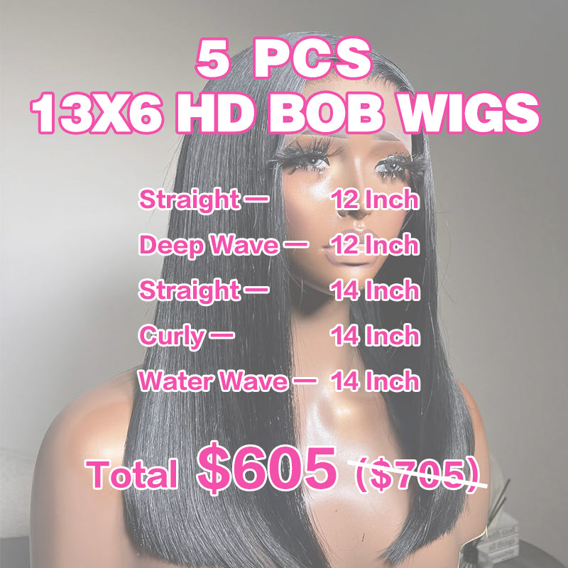VIYA 5 PCS 13x6 HD Lace Frontal Bob Wig Natural Black Wholesale Package Deal
