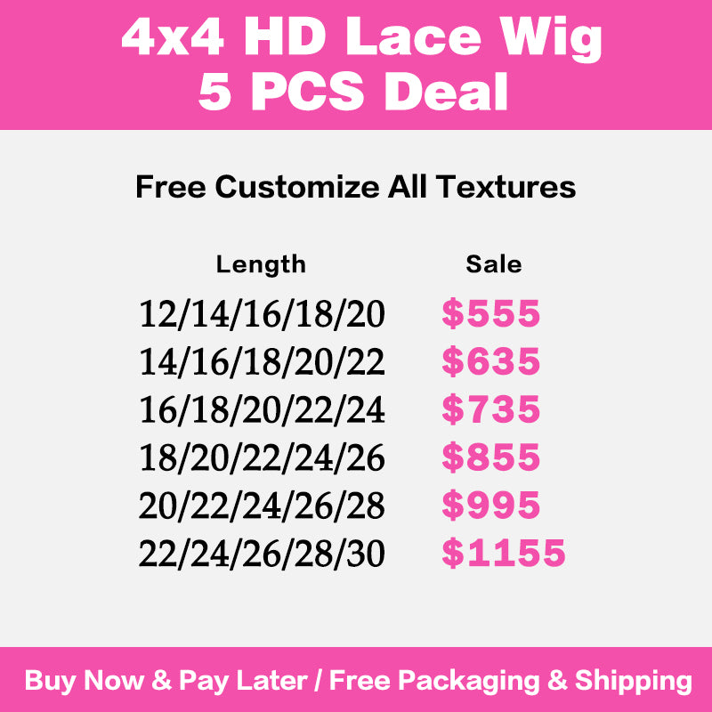 VIYA 5 PCS 4x4 HD Lace Closure All Pre Styled Natural Black Wig Wholesale Package Deal